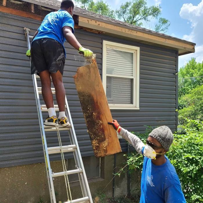 Crew ladder siding removal